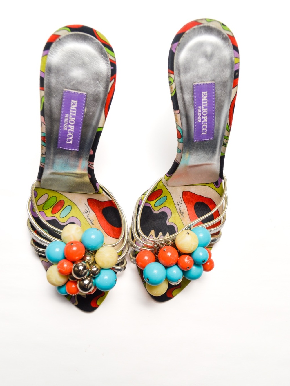Emilio Pucci Multicolor Beaded Cluster Slide Mules
